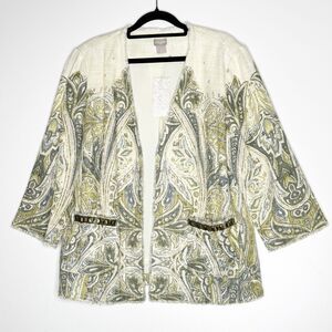 New Chico's Heritage Paisley Tweed Open Beaded Jacket Women's Large (Chico's 2)